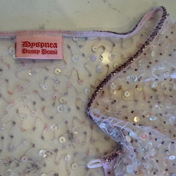 NWOT Dyspnea AUS pink hand beaded ruffle tulle cardigan - Picture 2 of 3